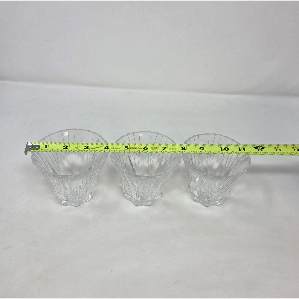 Retro-Style Pressed Glass Votive Candle Holders Set of 3 Scalloped Panel Cut 4in